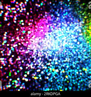 Abstrakter Hintergrund mit farbenfrohem kreisförmigem Bokeh, digitaler Illustration. Stockfoto