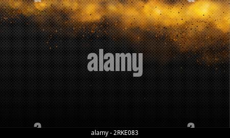 Orange cloud smoke with light realistic vector. Gold color fog on transparent background. 3d dynamic flying smoky effect. Horizontal vapor frame with Stock Vector