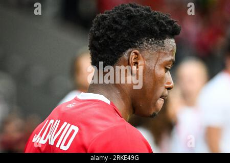 Lille, Frankreich. August 2023. Jonathan David aus Lille spielte während des Spiels der UEFA Europa Conference League zwischen Lille Olympique Sporting Club und HNK Rijeka am 24. August 2023 im Stade Pierre-Mauroy in Lille, Frankreich. (Foto: Matthieu Mirville/PRESSINPHOTO) Credit: PRESSINPHOTO SPORTS AGENCY/Alamy Live News Stockfoto