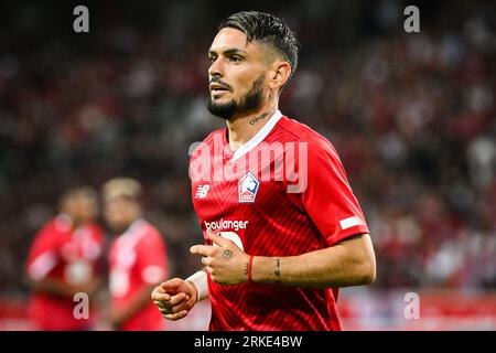 Lille, Frankreich. August 2023. Remy Cabella aus Lille während des Spiels der UEFA Europa Conference League zwischen Lille Olympique Sporting Club und HNK Rijeka spielte am 24. August 2023 im Stade Pierre-Mauroy in Lille, Frankreich. (Foto: Matthieu Mirville/PRESSINPHOTO) Credit: PRESSINPHOTO SPORTS AGENCY/Alamy Live News Stockfoto