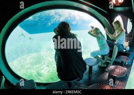 FRANKREICH. VAR, 83, MITTELMEER, NATIONALPARK PORT-CROS, PORT-CROS INSEL, ERSTER MARINE NATIONALPARK IN EUROPA, BOOT AQUASCOPE: DURCH DIE TR Stockfoto