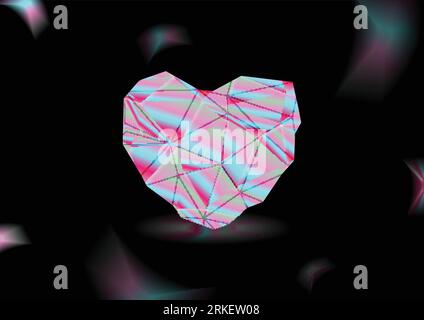Cristales polygonales Herz aus holographischem Folienabstrakten Hintergrund. Vektordesign am Valentinstag Stock Vektor