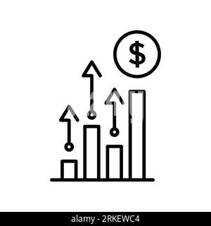 Symbol für finanziellen Erfolg, Pfeil nach oben, Diagramm nach oben, Erhöhung des Geldeinkommens für Wachstum, Symbol für dünne Linien auf weißem Hintergrund - editierbarer Strichvektor Stock Vektor