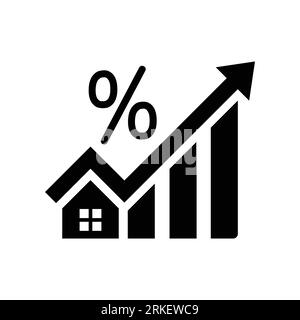 Symbol für Hypothekarkurs. Lebenshaltungskosten. Haus. Zinssatz. Eigenschaftswert. Vektorsymbol isoliert auf weißem Hintergrund. Stock Vektor