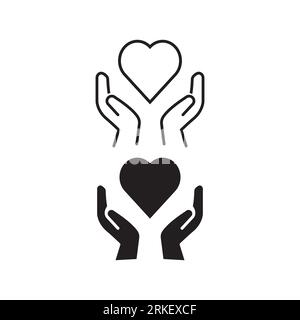 Hand holding heart line and glyph icon. Charity and donation concept, solidarity. Heart health care for apps and website. Editable stroke. Vector illu Stock Vector