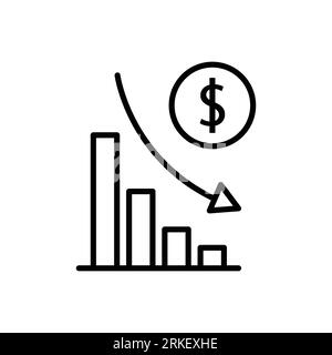financial risk icon, benefit reduce dollar, reduction cost, thin line web symbol on white background - editable stroke vector illustration eps10 Stock Vector