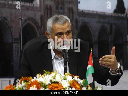 Bildnummer: 55310107  Datum: 02.05.2011  Copyright: imago/Xinhua (110502) -- GAZA, May 2, 2011 (Xinhua) -- The head of Hamas administration in the Gaza Strip Ismail Haneya speaks during a news conference in Gaza City, May 2, 2011. Haneya condemned on Monday the U.S. killing of al-Qaida chief Osama Bin Laden ( bin Ladin ). (Xinhua/Ashraf Mohammed) (ybg) MIDEAST-GAZA-HAMAS-HANEYA-Bin Laden ( bin Ladin ) PUBLICATIONxNOTxINxCHN Politik People Osama Bin Laden ( bin Ladin ) tot Terrorismus PK kbdig xub 2011 quer premiumd    Bildnummer 55310107 Date 02 05 2011 Copyright Imago XINHUA  Gaza May 2 2011 Stock Photo