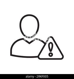 Invalid user profile. Important Caution notice of personal fake account. Internet person id and fraud risk data alert. Male User warning icon. Vector Stock Vector