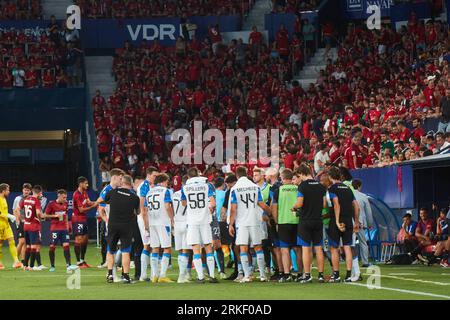 Pamplona, Spanien. August 2023. Sport. Fußball/Fußball.das erste Spiel der Qualifikation der UEFA Europa Conference League zwischen CA Osasuna und Club Brugge fand am 24. August 2023 im El Sadar Stadion in Pamplona (Spanien) statt. Credit: Inigo Alzugaray/CordonPress Credit: CORDON PRESS/Alamy Live News Stockfoto