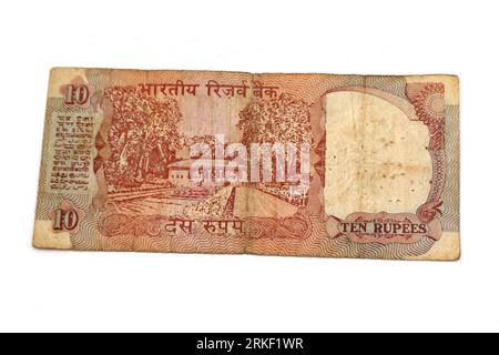 Reserve Bank of India Lion Capital Series Banknotenserie II - zehn Rupien Reverse Side Stockfoto