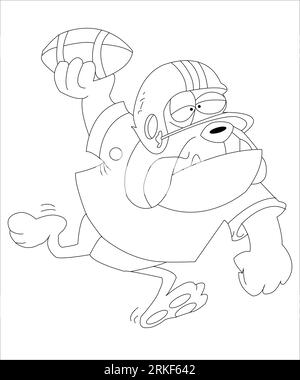 Ausmalseite Umriss eines Zeichentrickjungen mit einem Fußballball mit Hund. Fußball. Malbuch für Kinder. Karikaturillustration eines Fußballhundes Stock Vektor