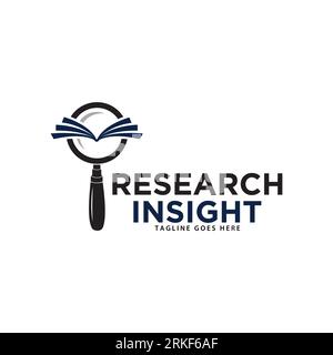 Vektorvorlage für das Logo von Research Insight. Research-Logo mit schlichtem und elegantem Lupensymbol. Stock Vektor