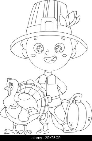 Zeitlos vielen Dank: Thanksgiving Line Art and Vector Illustration für alle Altersgruppen zum Genießen. Malbuch-Seite. Stock Vektor