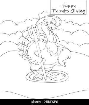 Zeitlos vielen Dank: Thanksgiving Line Art and Vector Illustration für alle Altersgruppen zum Genießen. Malbuch-Seite. Stock Vektor