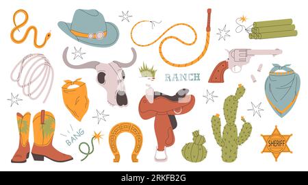 Wild west set. Cute set of cowboy elements Stock Vektor