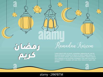 Laterne ramadan durchgehende Linienzeichnung dekorativ für Grußkartendesign. islamisch-muslimisches Festtagsdesign. arabische Kalligraphie bedeutet „Holly Ramada Stock Vektor