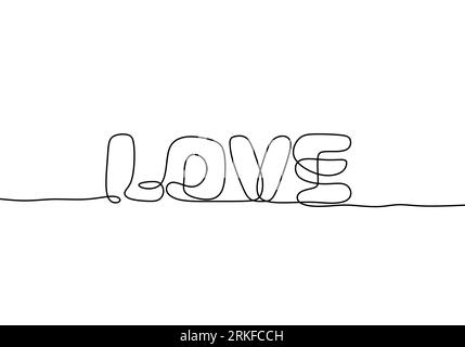 Love handwritten by one line. Outline black text on white background. Calligraphy style single line lettering. Stock Vector