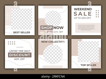 Social media main feed and post creative vector set. Background template with stripe line shape. Social media post frame feed with organic shapes desi Stock Vektor
