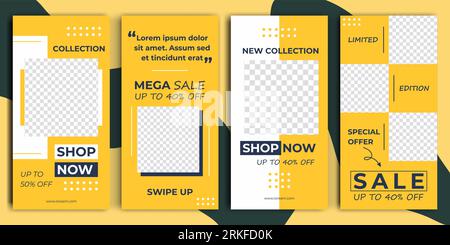 Trendy template for social networks stories vector illustration. Social media stories frame. Light yellow design background color shape for social med Stock Vektor