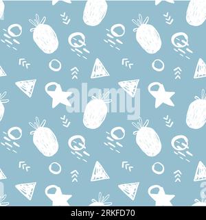 Seamless pineapple pattern. Hand drawn white abstract doodle icons. Cute fruit design for textile fabric or wallpaper summer backgrounds Stock Vektor
