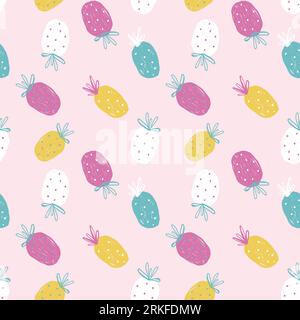 Fresh Purple Violet Yellow Pineapples Vector Repeat Seamless Pattrern in Grün und Gelb. Ideal für Stoffe, Verpackungen, Tapeten und Einladungen. Stock Vektor