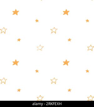 Hand drawn seamless pattern with soft yellow cute childish elements. Doodle kiddish empty and filled stars icons in nice pattern isolated on white bac Stock Vektor