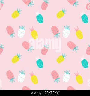Cute seamless pattern hand drawn pineapple icon design on pink background, exotic, background, food, fruit, illustration nature pineapple summer tropi Stock Vektor