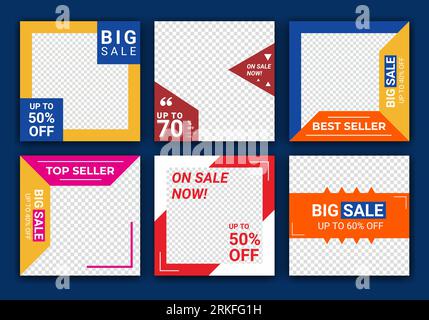 Mega sale social media post design templates vector set, backgrounds with copyspace. Fashion sale banner template for social media post. Big sale, fla Stock Vektor