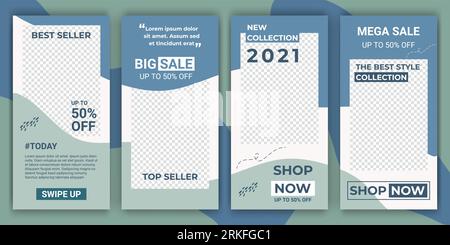 Ig stories frame templates. Set of social media stories and post frame. Vector background. Blue and grey abstract collage layout design. Mockup for pe Stock Vector