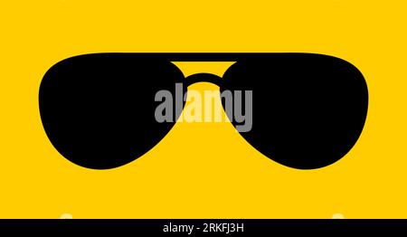 Aviator sunglasses isolated on a yellow background. Sun protection glasses icon. Black police shades. Trendy classic Eyewear fashion. Pilot glasses Stock Vector