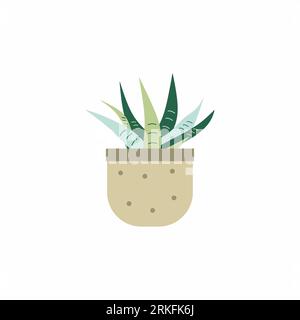 Succulent aloe vera plants in pot for house room decoration design elements. House indoor plant concept. Vector flat cartoon illustration of green pot Stock Vector