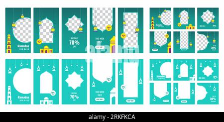 Editable social media templates for promotions on the Ramadan sale. Suitable for social media post and web internet ads. Layout design for marketing o Stock Vector