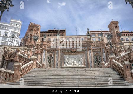 A panoramic view of the beautiful staircase of Teruel in Mudejar style in Spain Stock Photo