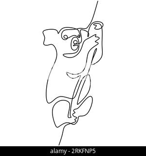 One continuous line drawing of adorable koala. Little bear from Australia mascot concept for conservation park icon. Cute koala animal isolated on whi Stock Vector