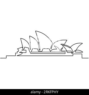 Continuous one line drawing Sydney city skyline. The iconic multi venue performing art in Sydney. Simple modern minimalistic style vector illustration Stock Vector