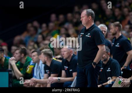 VILNIUS, LITHUANIA - august 11th 2023: FIBA World Cup 2023 tune-up game. Lithuania - France. Lithuania basketball team coach Kazys Maskvytis in action Stock Photo