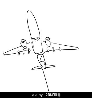 One line drawing a plane. The passenger plane flight in the sky isolated on white background. Business and tourism, airplane travel concept. Vector ai Stock Vector