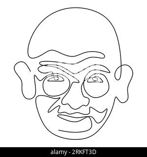 Mahatma Gandhi the Indian figure continuous one line drawing. Gandhi is a man who leader of the Indian independence movement from British Rule, who em Stock Vector