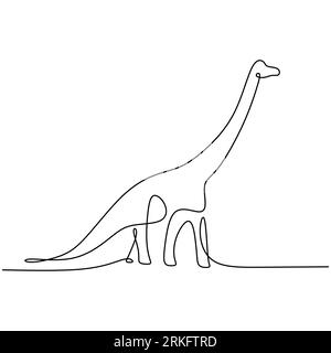 One continuous line drawing of a prehistoric animal dinosaur for a logo museum icon. A giant brontosaurus with long neck isolated on white background. Stock Vector