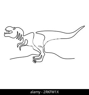 Einzellinienzeichnung von tyrannosaurus rex. Wildes Tier isoliert auf weißem Hintergrund. Prähistorisches Tier-Maskottchen-Konzept für Dinosaurier Thema A Stock Vektor