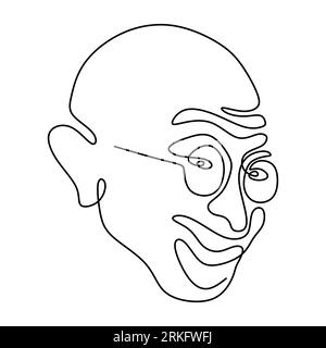 Mahatma Gandhi the Indian figure continuous one line drawing. Gandhi is a man who leader of the Indian independence movement from British Rule, who em Stock Vector