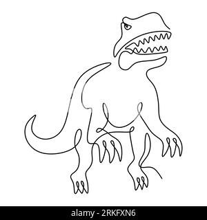 Einzellinienzeichnung von tyrannosaurus rex. Wildes Tier isoliert auf weißem Hintergrund. Prähistorisches Tier-Maskottchen-Konzept für Dinosaurier Thema A Stock Vektor