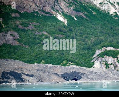 This areal shot of a stunning landscape of Alaska's Glacier Bay National Park, known as the Last Frontier Stock Photo