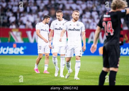 Herning, Denmark. 24th Aug, 2023. Rafal Augustyniak (8) and Artur Jedrzejczyk (55) of Legia Warszawa seen during the UEFA Conference League qualification match between FC Midtjylland and Legia Warszawa at MCH Arena in Herning. (Photo Credit: Gonzales Photo/Alamy Live News Stock Photo