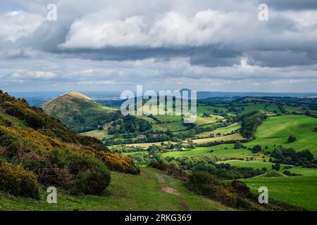 View from Caer Caradoc Hill looking towards The Lawley and The Wrekin, Shropshire Hills AONB, Shropshire, England Stock Photo