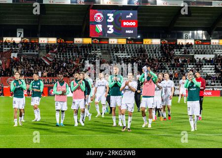 Herning, Denmark. 24th Aug, 2023. The players of Legia Warszawa thank the fans after the UEFA Conference League qualification match between FC Midtjylland and Legia Warszawa at MCH Arena in Herning. (Photo Credit: Gonzales Photo/Alamy Live News Stock Photo