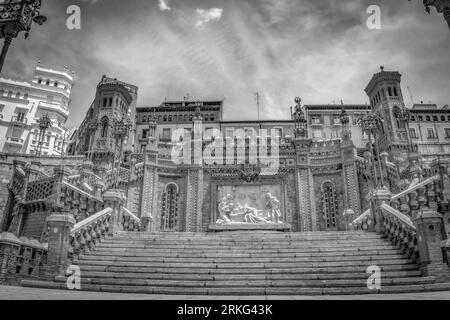 Panoramic view of the beautiful staircase of Teruel in mudejar style, gothic, modernism. Spain.Oval staircase Stock Photo