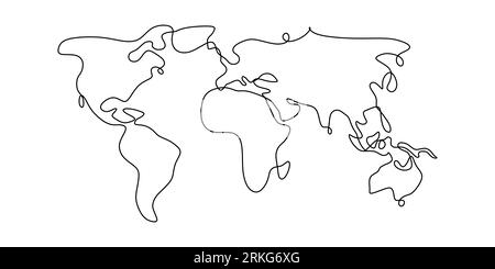 Continuous single line world. Earth globe one line drawing of world map vector illustration minimalist design of minimalism isolated on white backgrou Stock Vector