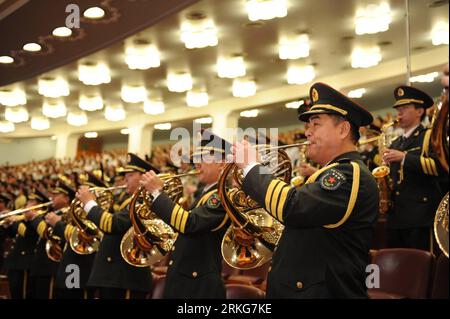 Bildnummer: 55561061  Datum: 01.07.2011  Copyright: imago/Xinhua (110701) -- BEIJING, July 1, 2011 (Xinhua) -- A military band plays the national anthem during the grand gathering marking the 90th anniversary of the Communist Party of China (CPC) in Beijing, capital of China, July 1, 2011. (Xinhua/Xie Huanchi)(mcg) CHINA-BEIJING-CPC-90TH ANNIVERSARY-GRAND GATHERING (CN) PUBLICATIONxNOTxINxCHN Gesellschaft Politik Jubiläum 90 Jahre Jahrestag Parteigründung Gründung Kommunistische Partei Chinas KPCh xdf x0x 2011 quer    Bildnummer 55561061 Date 01 07 2011 Copyright Imago XINHUA  Beijing July 1 2 Stock Photo