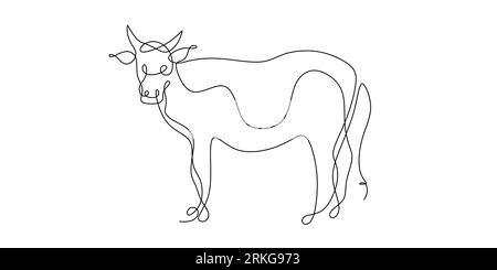 One continuous line drawing of a single line of cattle. Continuous line bull drawing, symbol of 2021. Year of the Ox drawn in a isolated on white back Stock Vektor